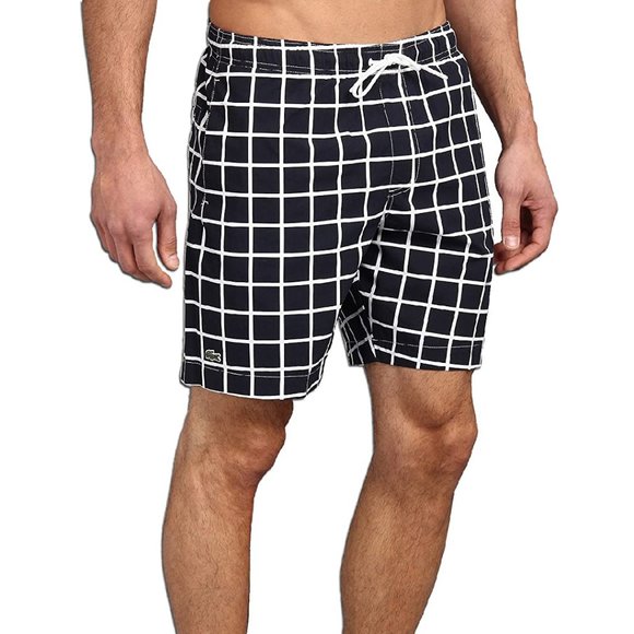 🆕Lacoste Check Pattern Swim Shorts w/Pockets - Picture 1 of 3